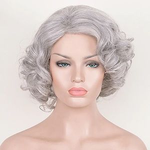 Fun Curly Grey / Silver Wig Perfect for Halloween Costume